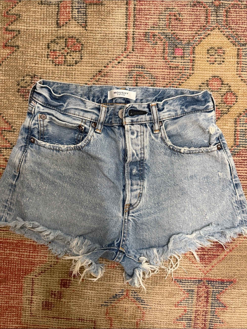 Moussy Light Blue High-Rise Distressed Denim Shorts